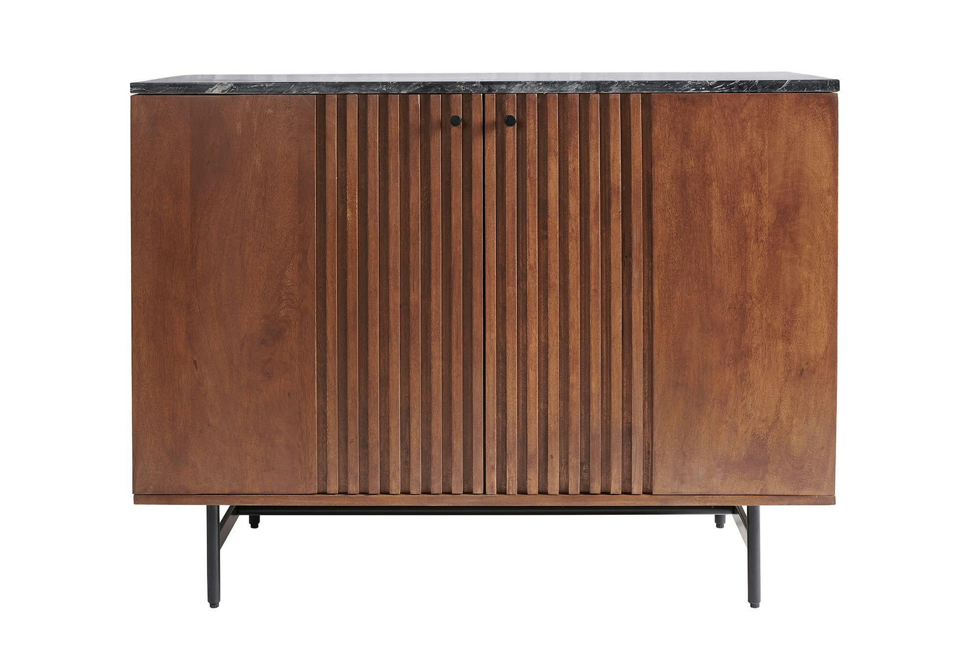 MAQUITA - Buffet bas 2 portes en manguier et son plateau marbre