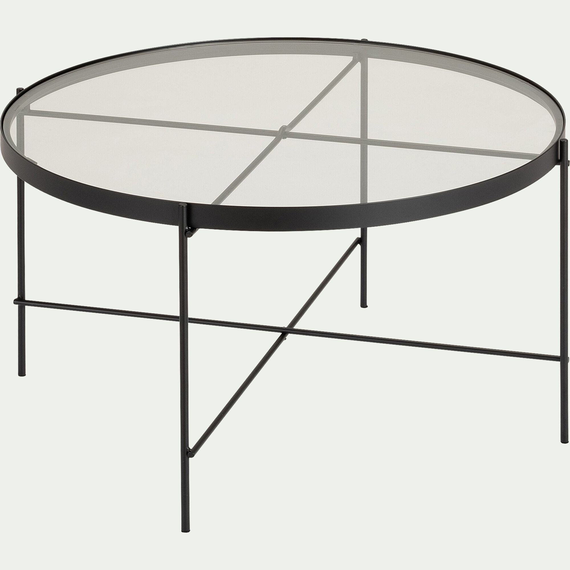 LOUKIA - Table basse ronde en acier et verre trempé - noir D72,6xH40cm