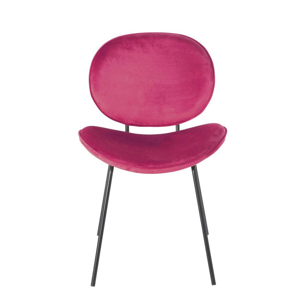 Luna - Chaise en velours rose fuchsia et métal noir