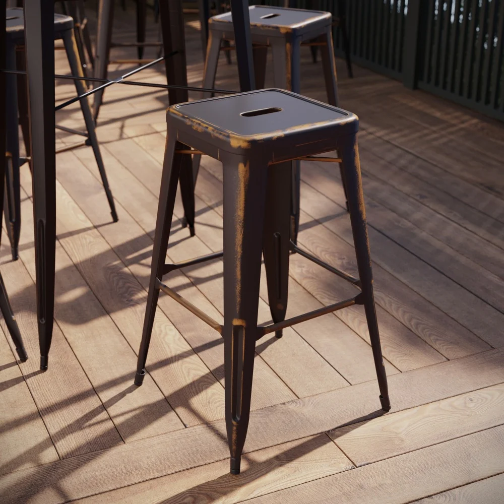 30 High Backless Distressed Metal Indoor-Outdoor Barstool - Patio Chair