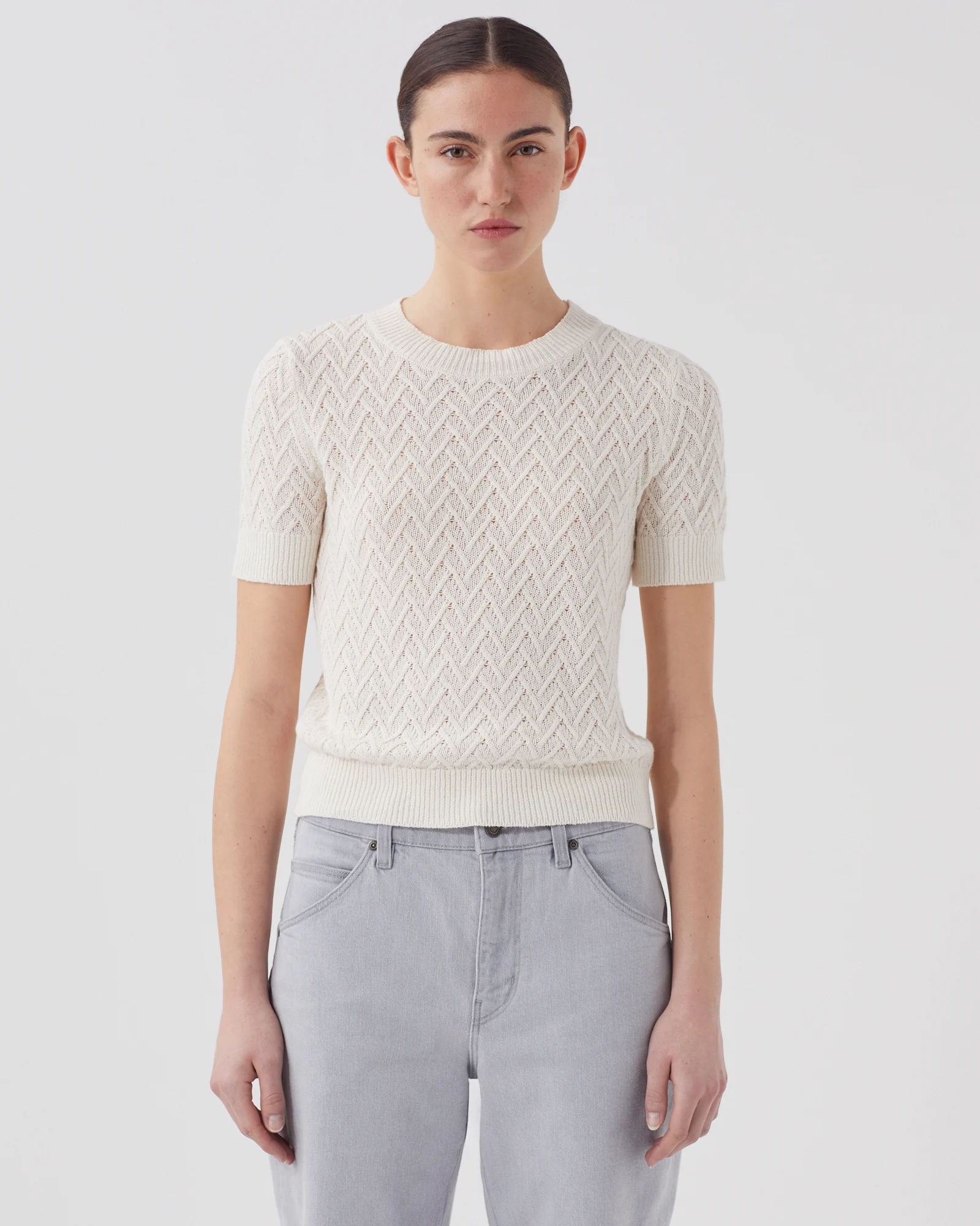 Pull à manches courtes en lin