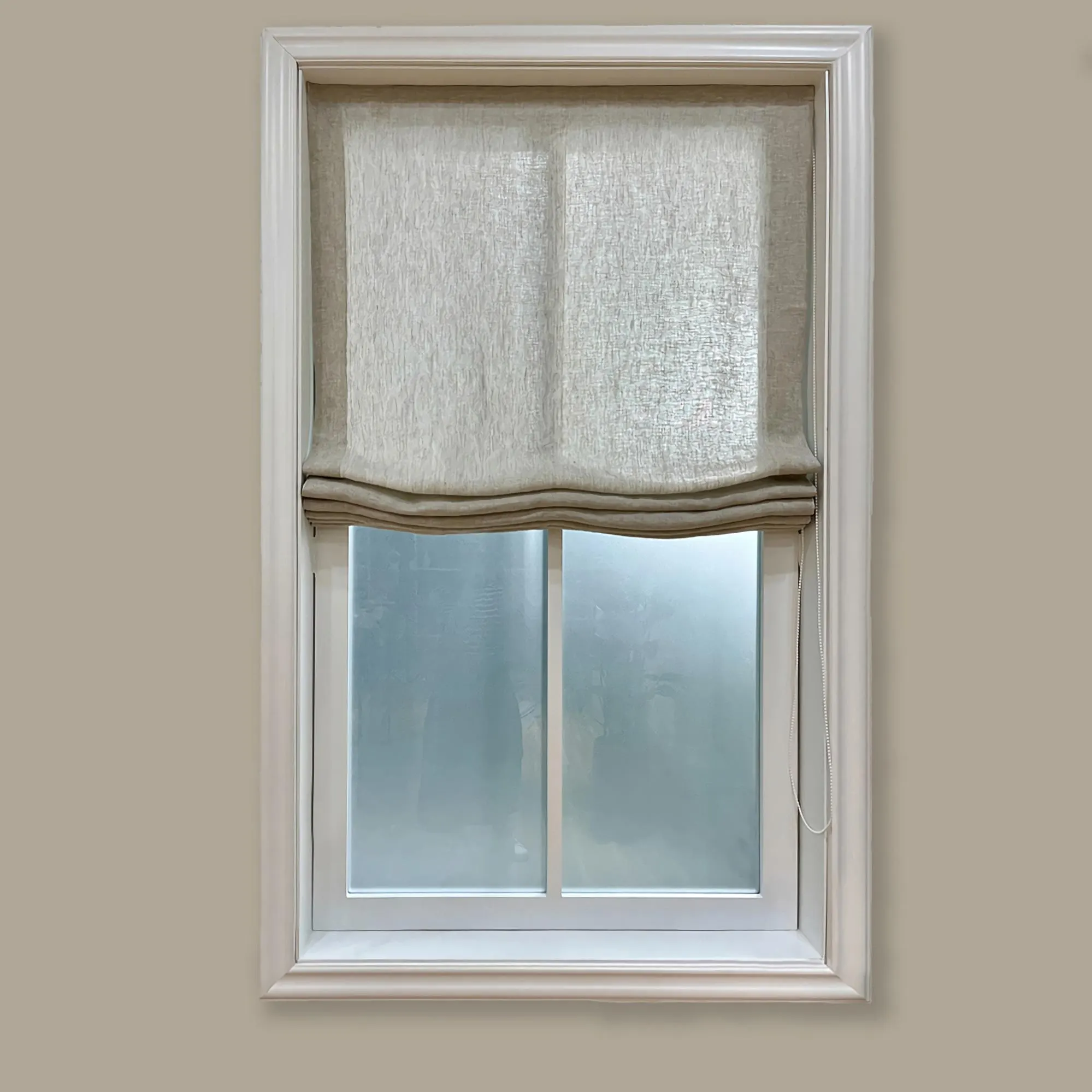 Custom Sheer Linen Roman Shades: Scalloped Light Filtering Window Blind