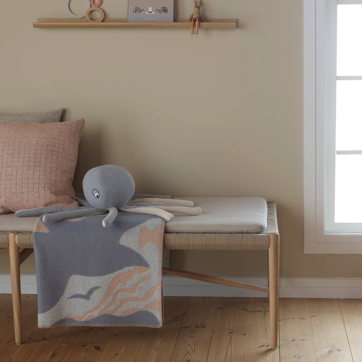Røros Tweed - Fugl og Fisk Baby Wolldecke, grau / beige