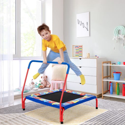 NNECW Square Toddler Trampoline with Foam Covered Handle for Kids of 3-7