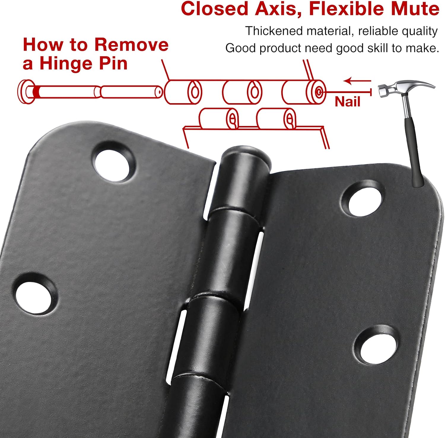 48 Pack Rounded Matte Black Door Hinges 3.5 Inch 5/8 Radius for Interior 3 1/2 Flat Iron Bifold Residential Standard Bedroom Indoor for Doors 3 ½Hardware House Home Decor Essentials Accessories