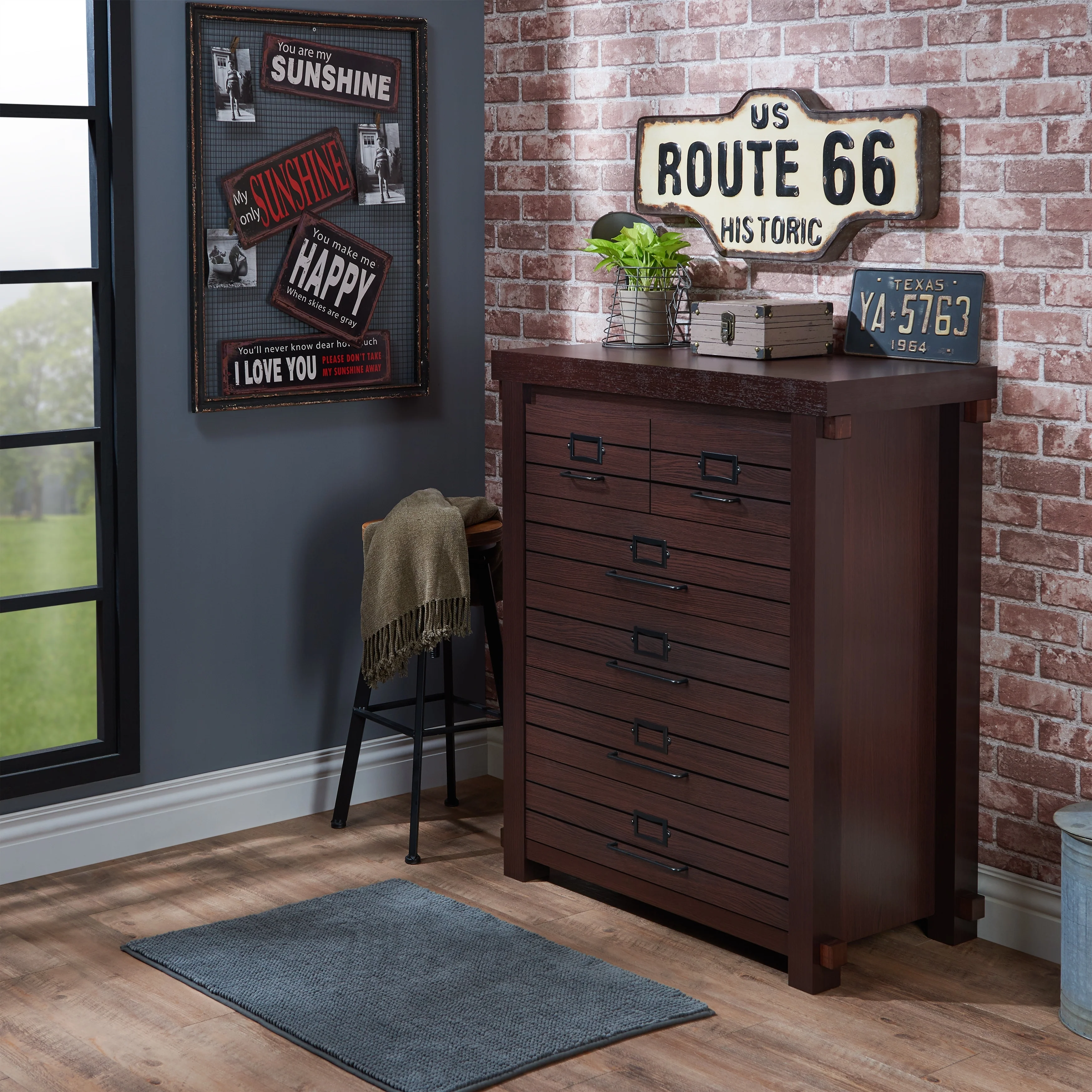 DH BASIC Rustic Espresso 42-Inch 6-Drawer Vertical Dresser by Denhour