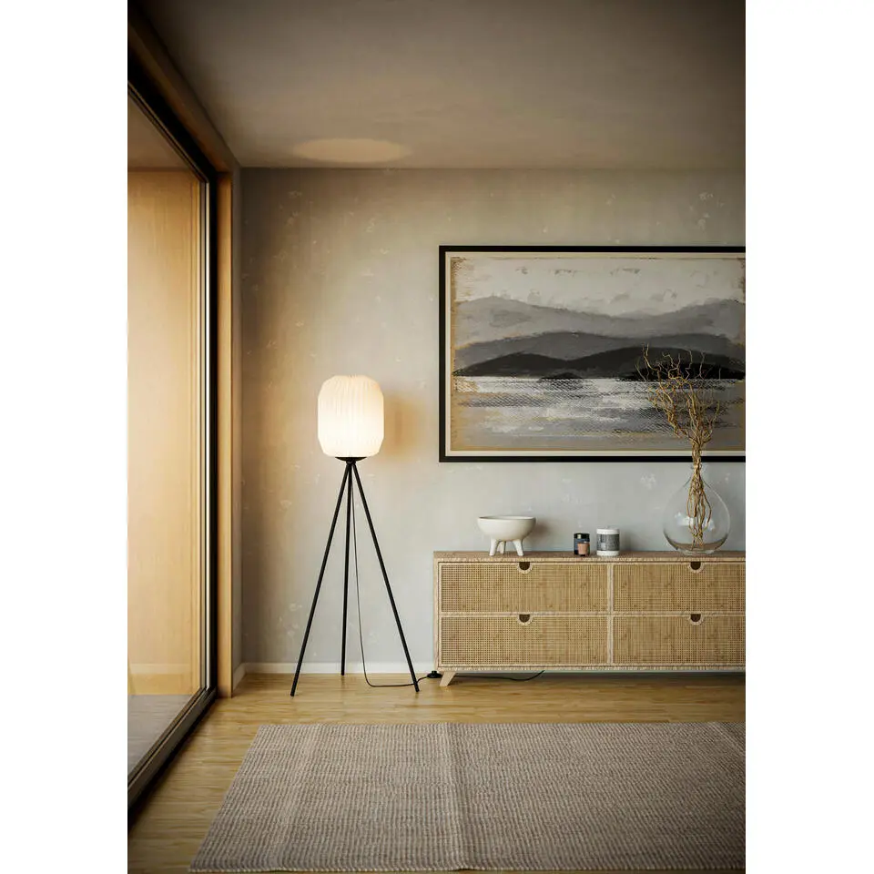 EGLO Belgrave Vloerlamp - E27 - 141,5 cm - Zwart/Wit - Papier