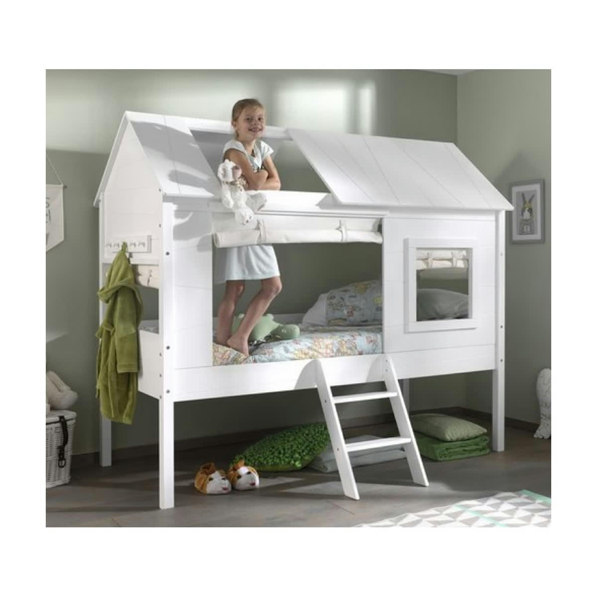 CHARLOTTE - Lit cabane 90x200 en bois blanc