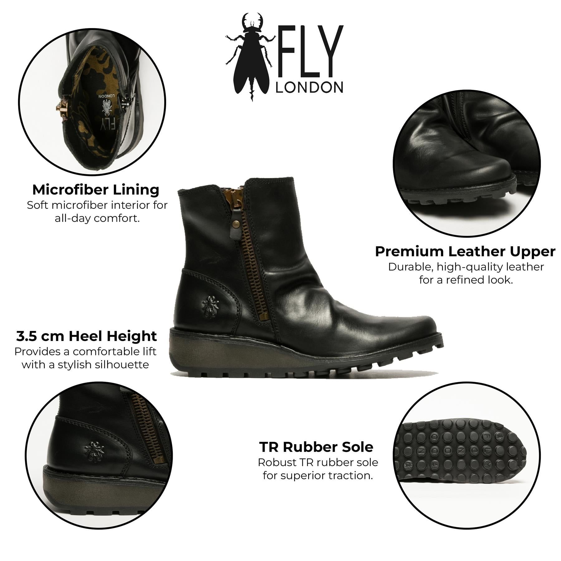 Infinity Leather MON944 Leather Wedge Heel Ankle Zip Up Chelsea Boots