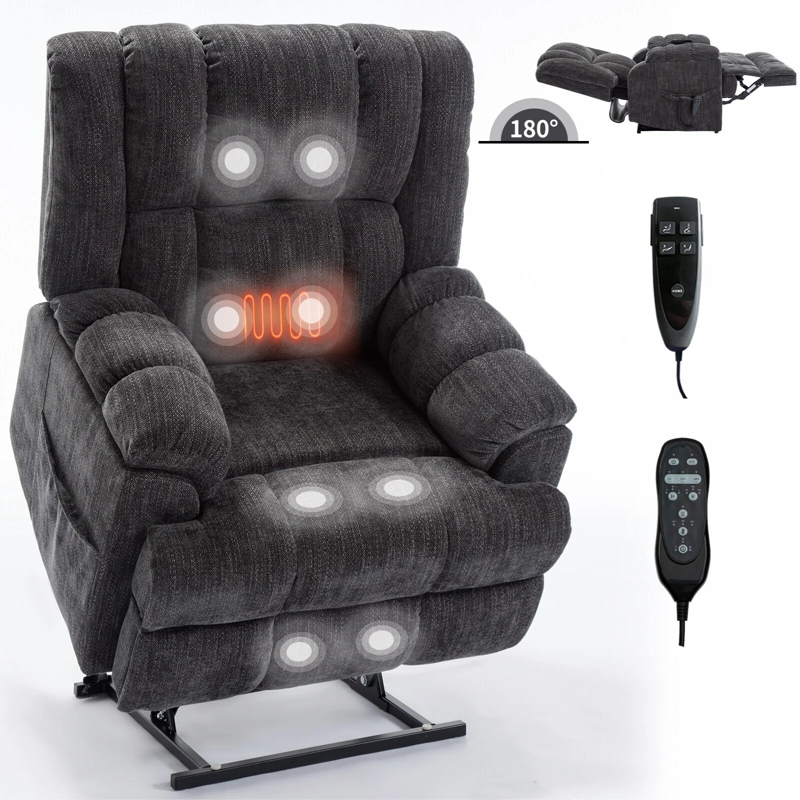 Blue Dual Motor Power Lift Recliner with Heat, Massage, and Lumbar Support