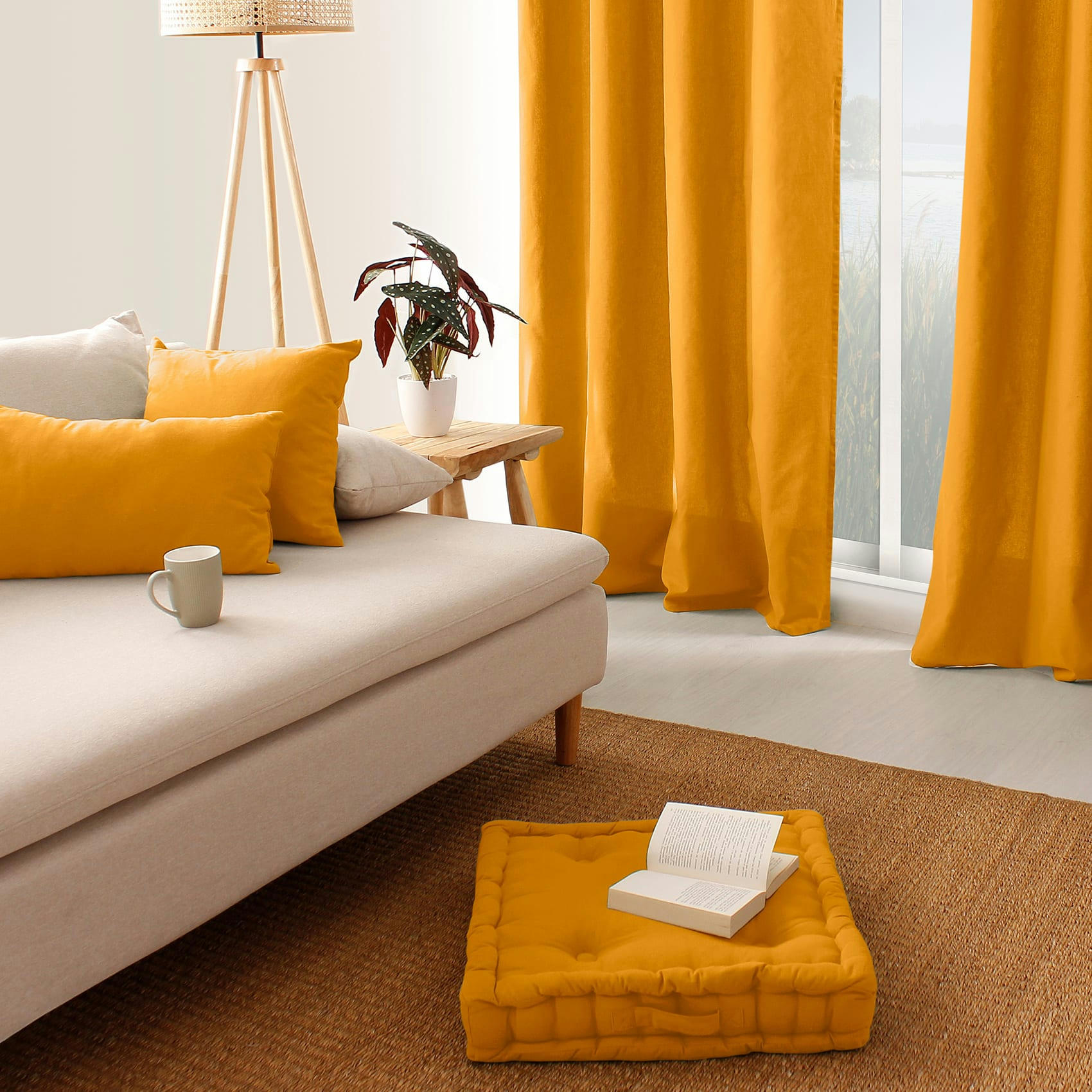 PANAMA - Coussin de sol uni - 50x50cm - Coton - Moutarde