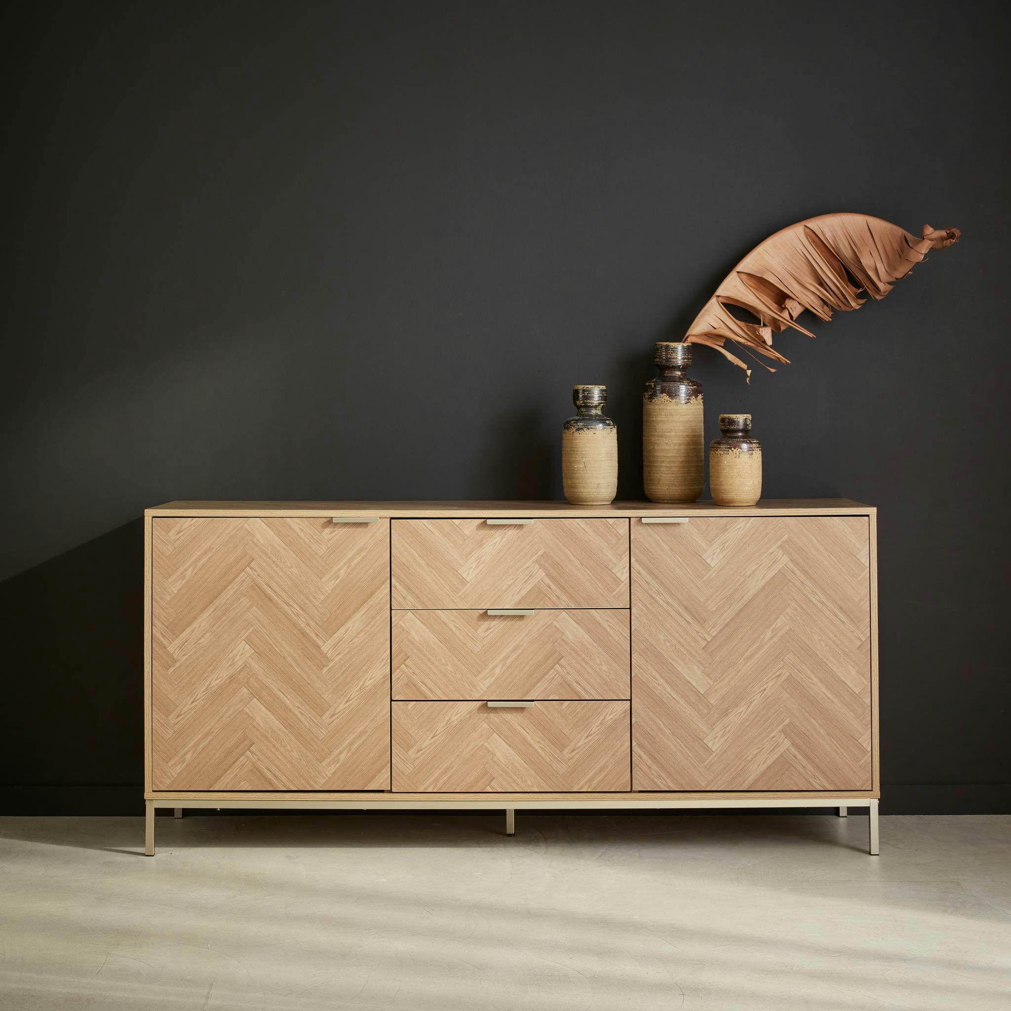 BUDAPEST - Buffet effet bois chevrons 2 portes