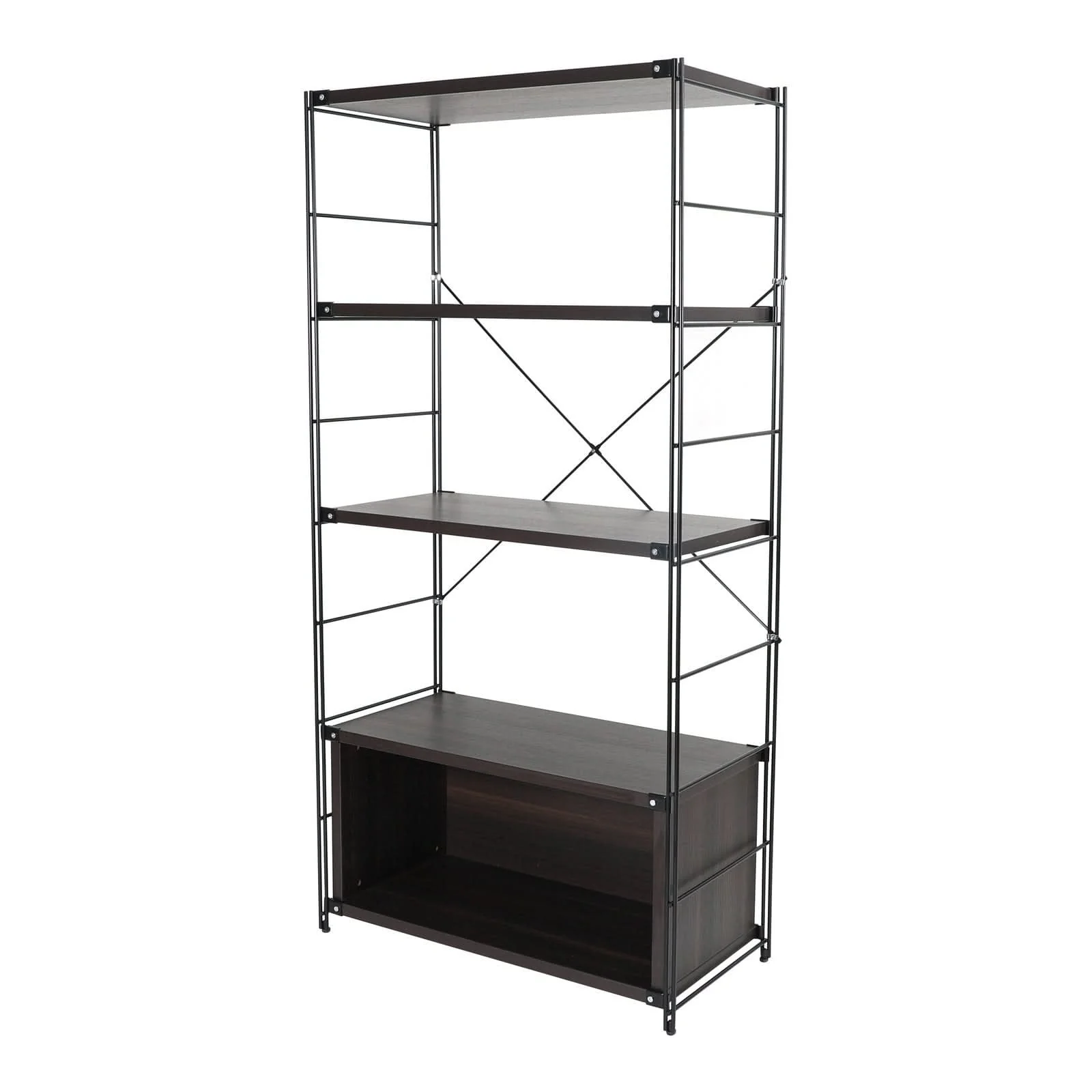 Brentwood 66 in. Tall Etagere Bookcase with Black Stainless Steel Frame and 4-Melamine Board Shelves - 66H x 32.7W x 15.4D