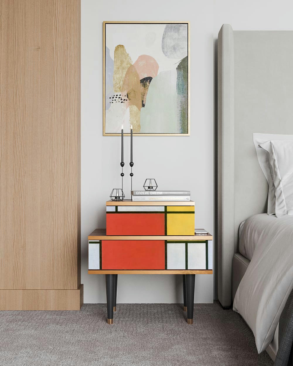 - Table de chevet multicolore 2 tiroirs L 58 cm