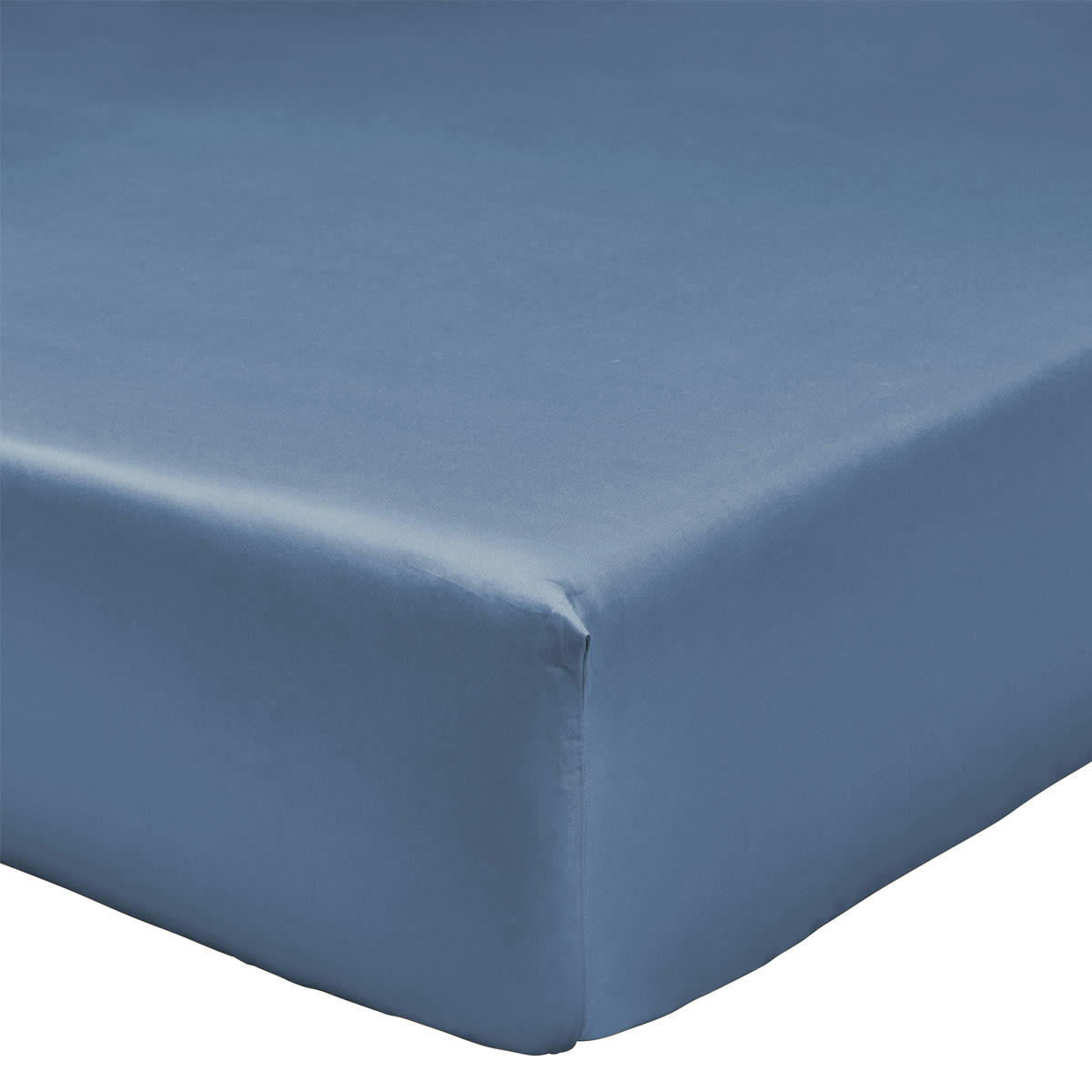 BLEU FLANDRES - Drap housse uni en satin de coton bleu marine 90x190