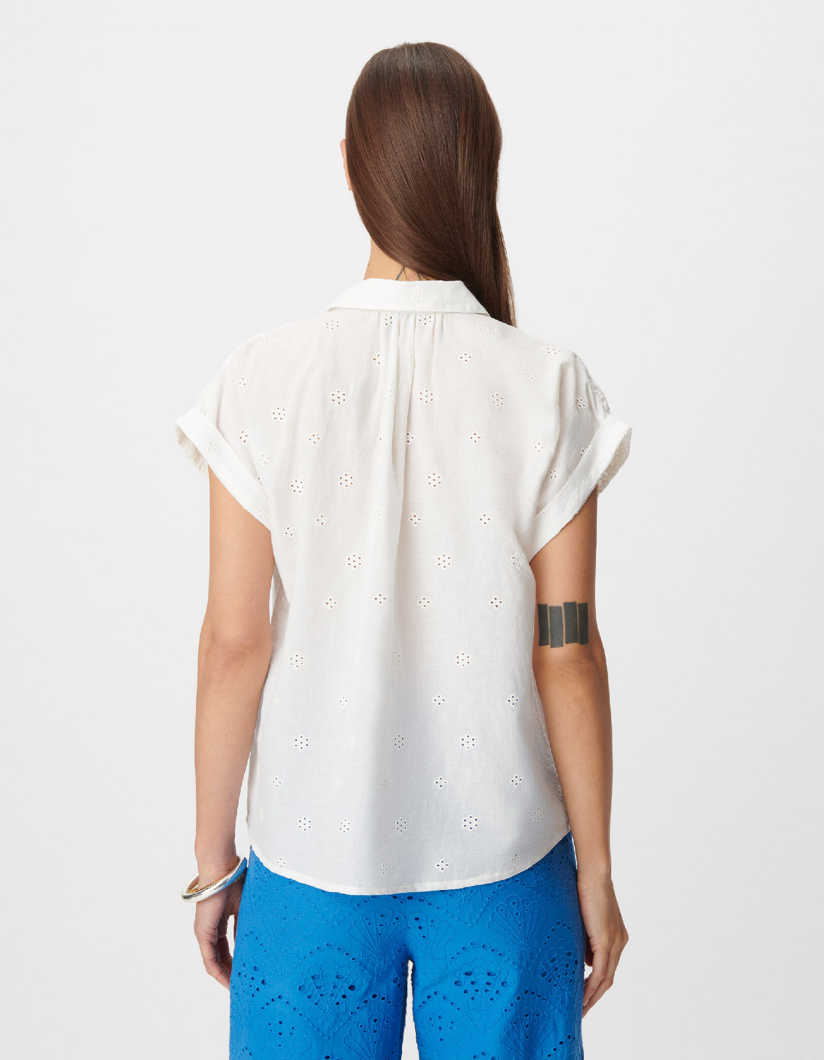 Chemise manches courtes blanche broderie anglaise Femme