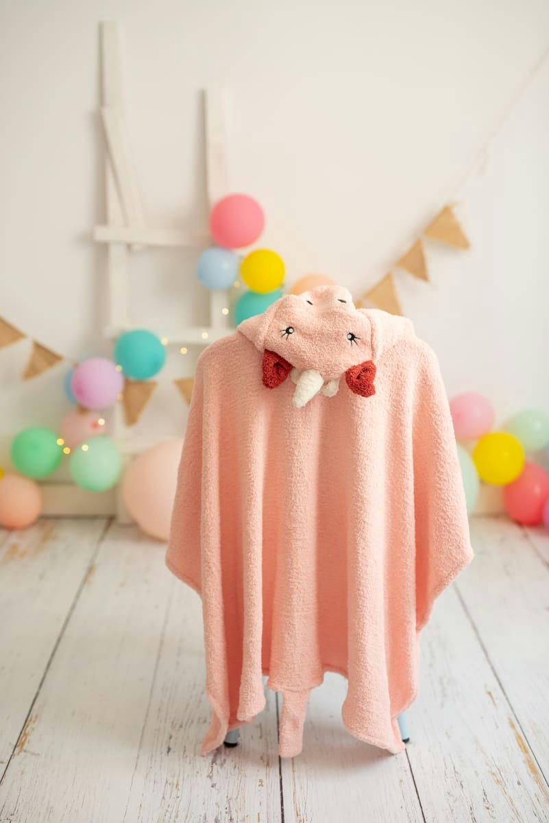 BAÑO - Serviette à capuche licorne 100% polyester rose