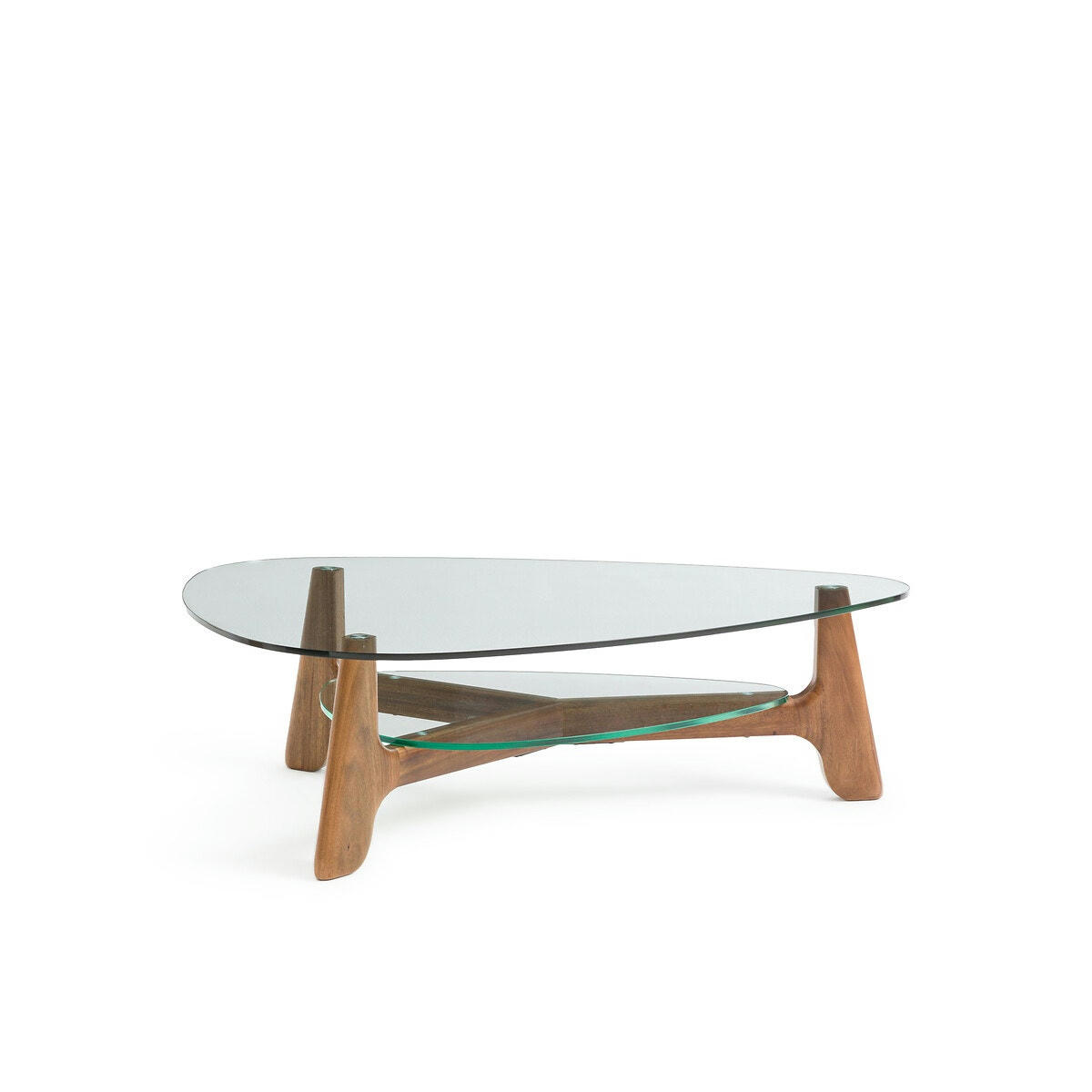 Table basse double plateau verre et noyer, Aiole
