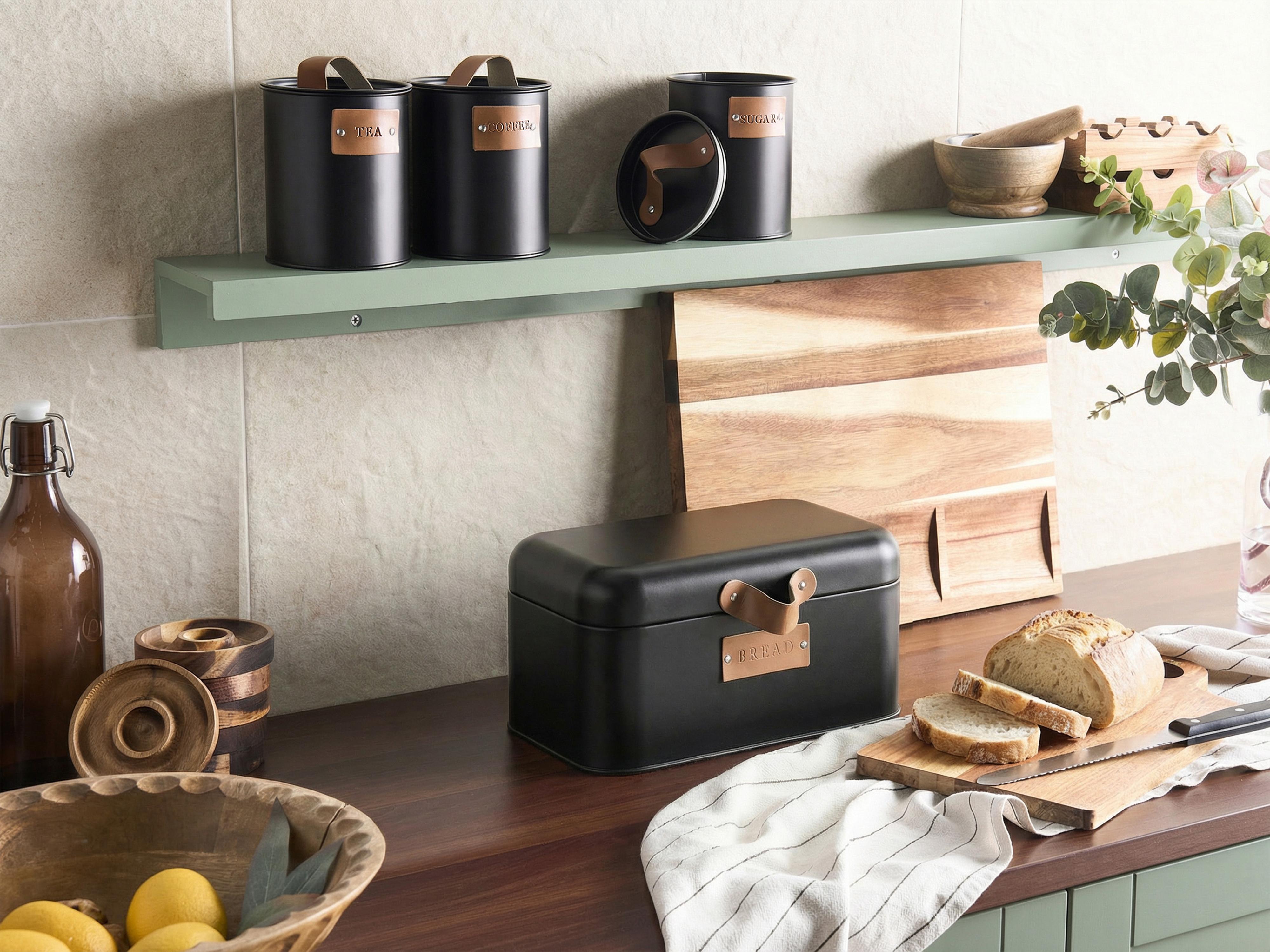 4 Piece Bread Bin and Canister Set REVERIE Metal Black
