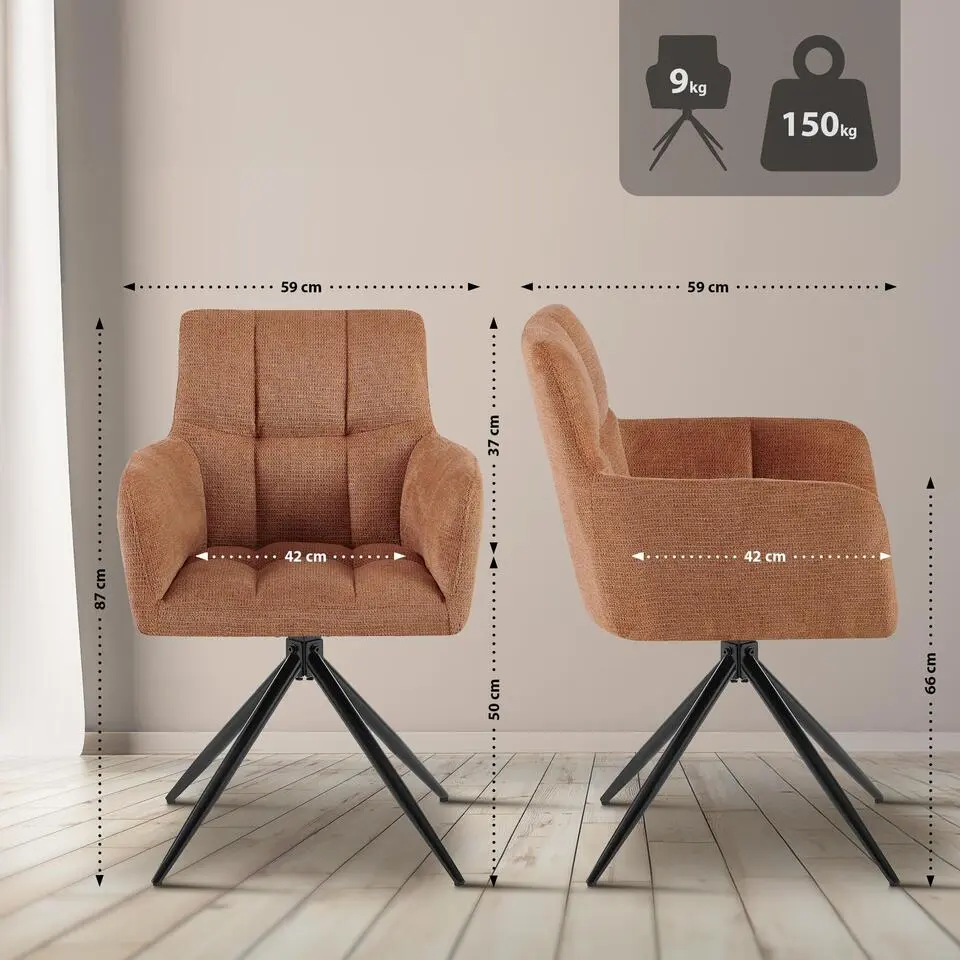 CLP Eetkamerstoel Jonah zwart Frame - Stof - oranje