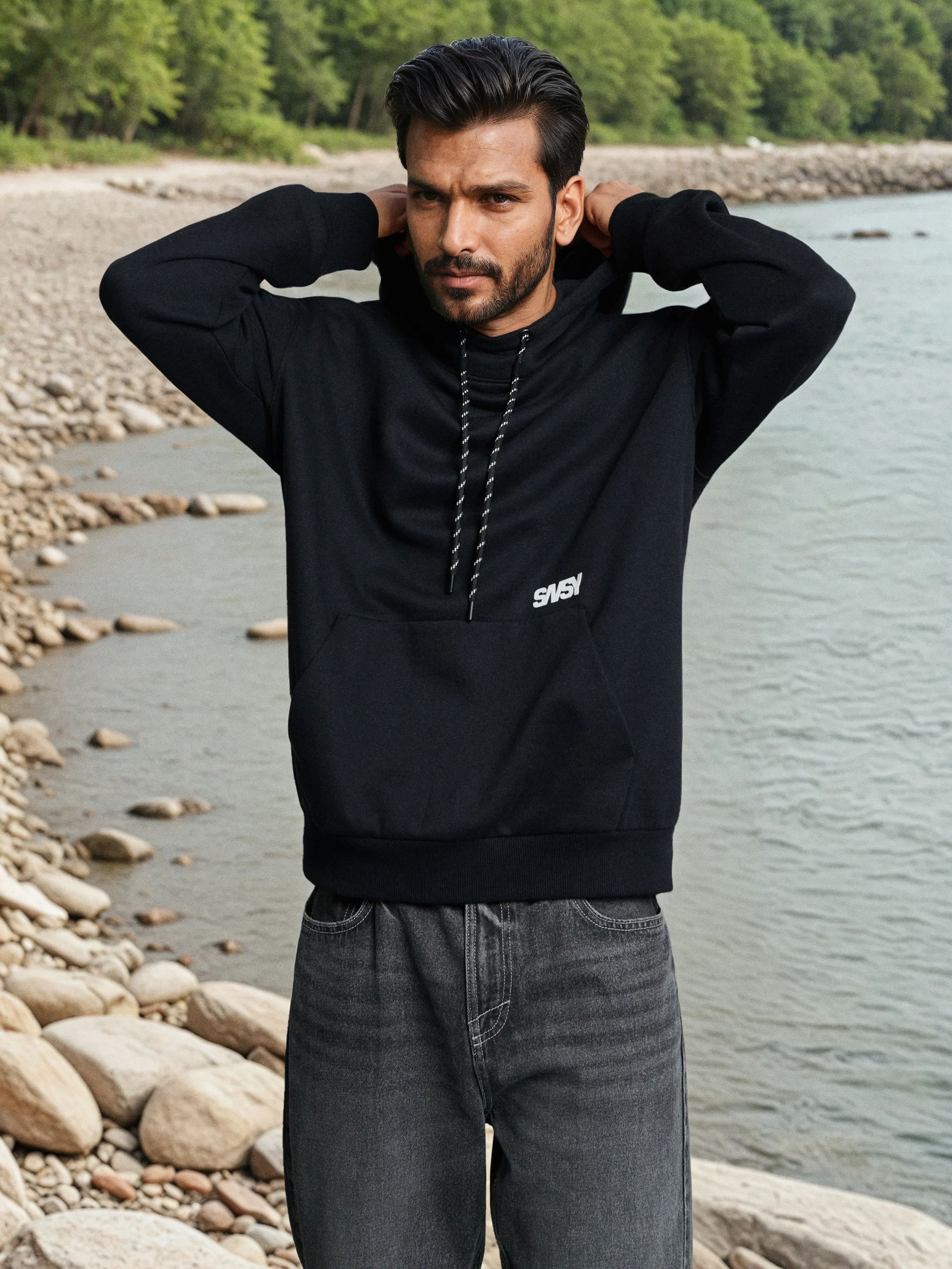 Bluza hoodie z wysokim kołnierzem