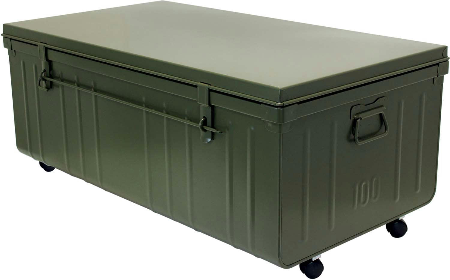 - Table basse malle en métal kaki