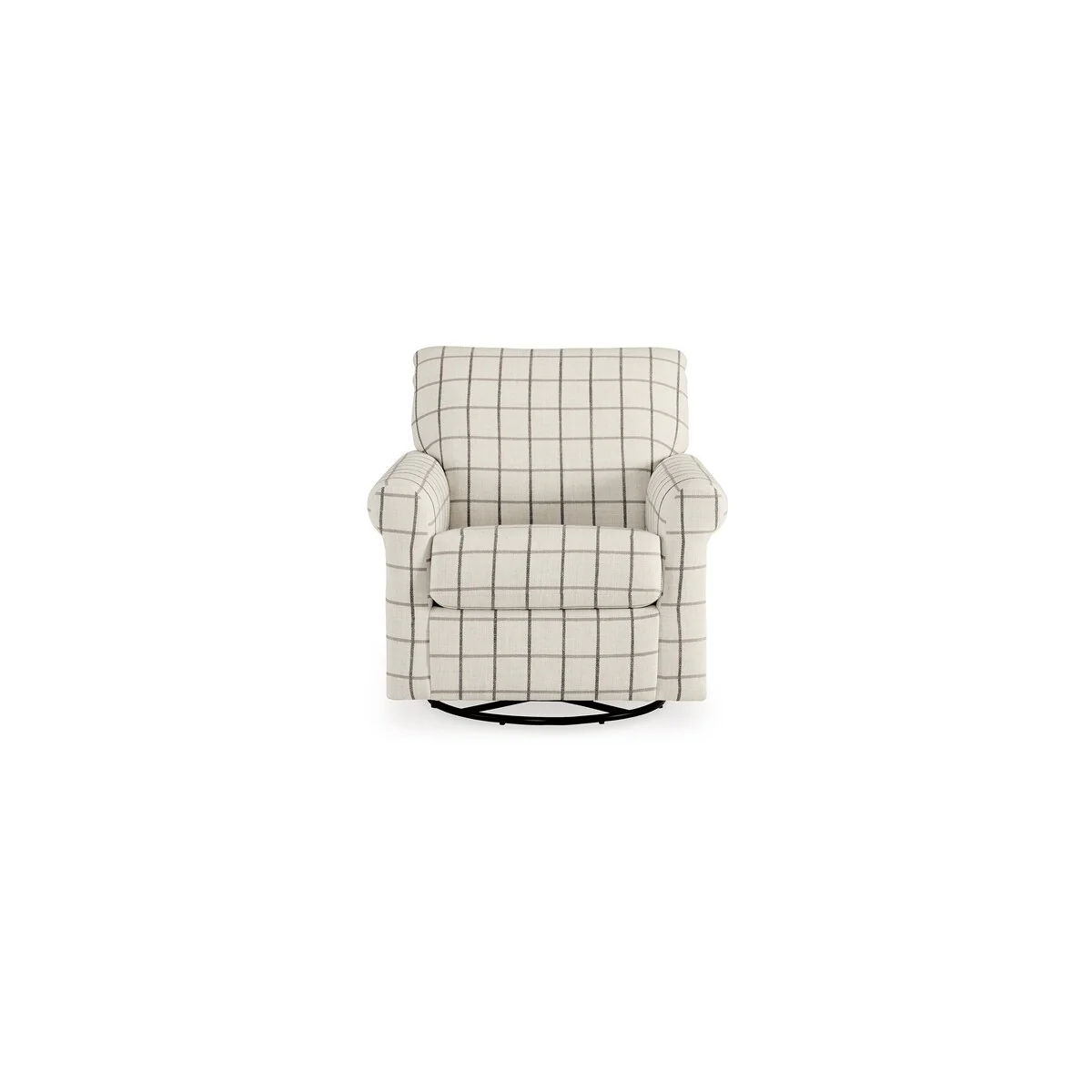 Vincy 37 Inch Swivel Glider Accent Chair, Checkered Off White Polyester