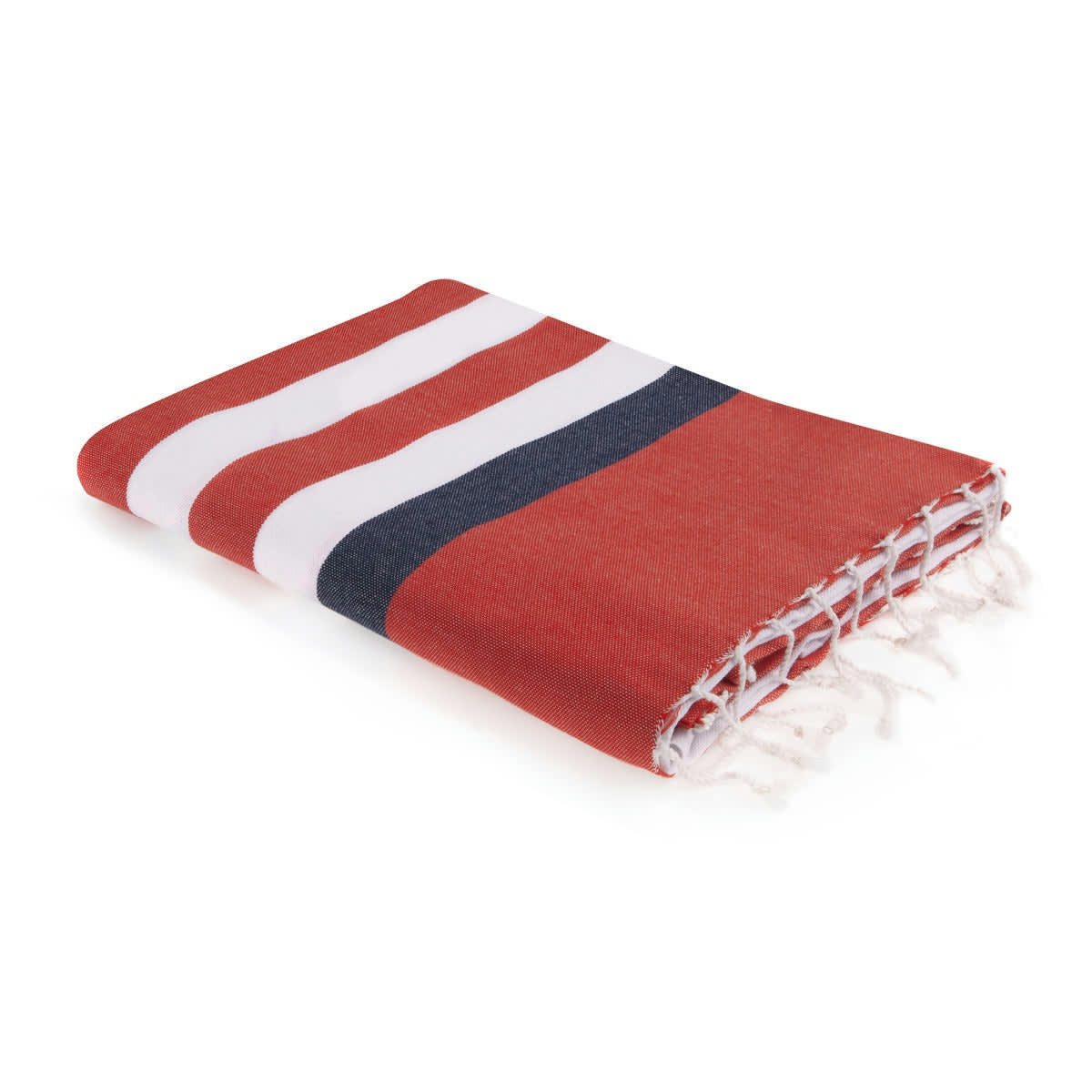 ARCACHON - Fouta tricolore coton  100x200 rouge / bleu jean