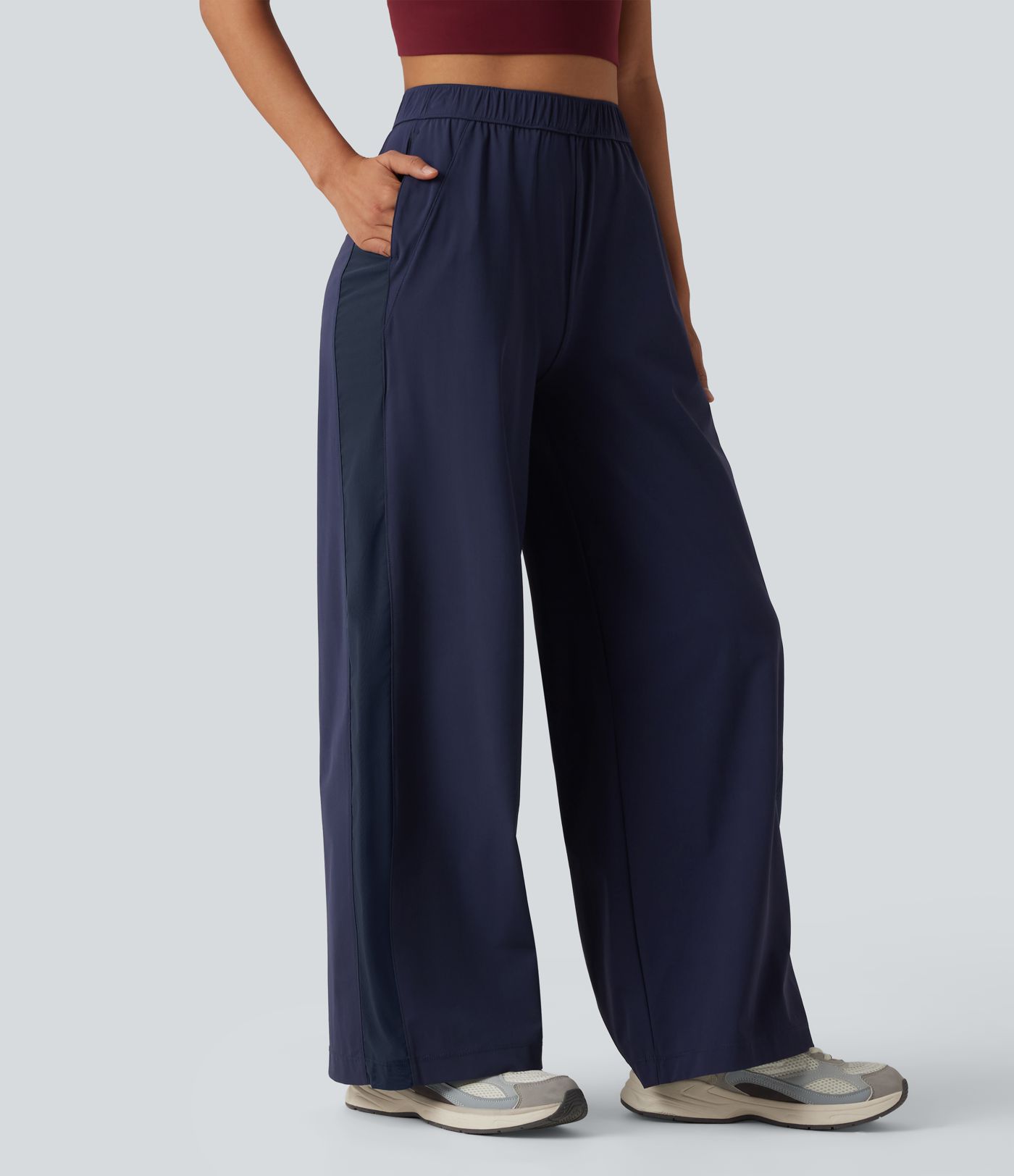 Pantalon sport coupe droite taille mi-haute mesh contrasté effet frais InstantCool séchage rapide avec poches, protection solaire UPF40