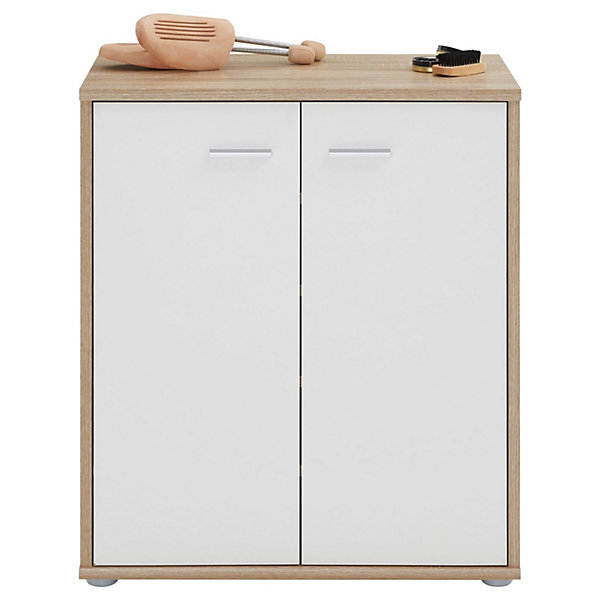 Meuble à chaussures OLYMPE, en mélaminé décor chêne sonoma et blanc mat