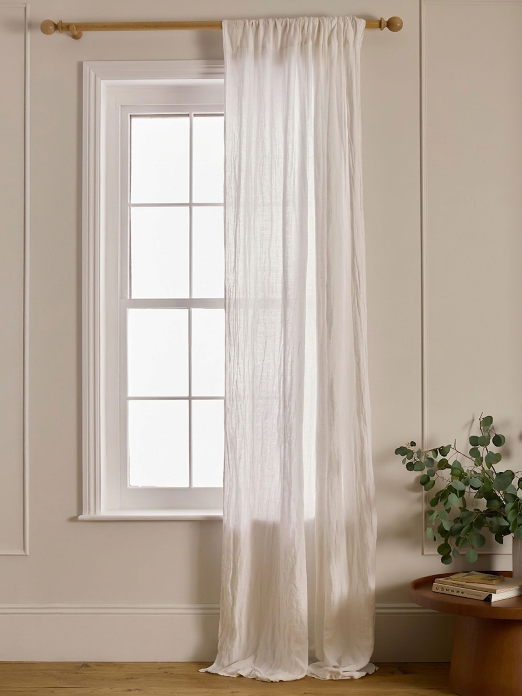 Secret Linen Store Cream 100% Linen Loop Top Slot Header Single Curtain