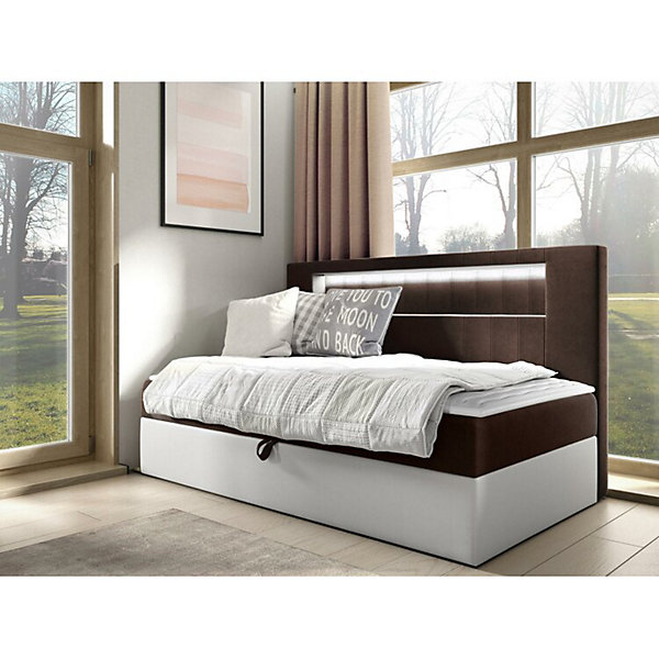 Lit continental Baltimore 168, Unique, Marron, Faux cuir, Disponible