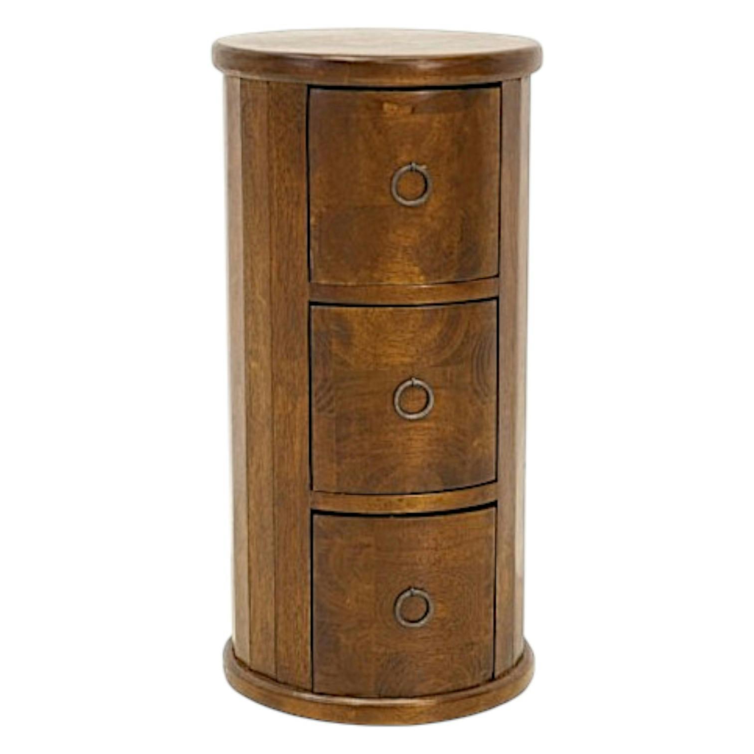 Meuble rangement cylindrique 3 tiroirs hévéa massif 56cm TRADITION