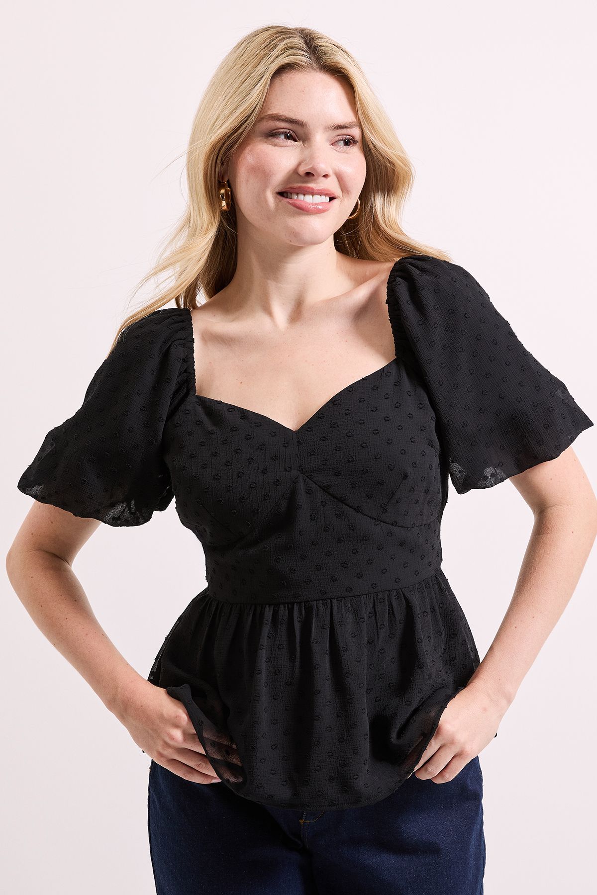 Dorothy Perkins Sweetheart Tie Back Puff Sleeve Top