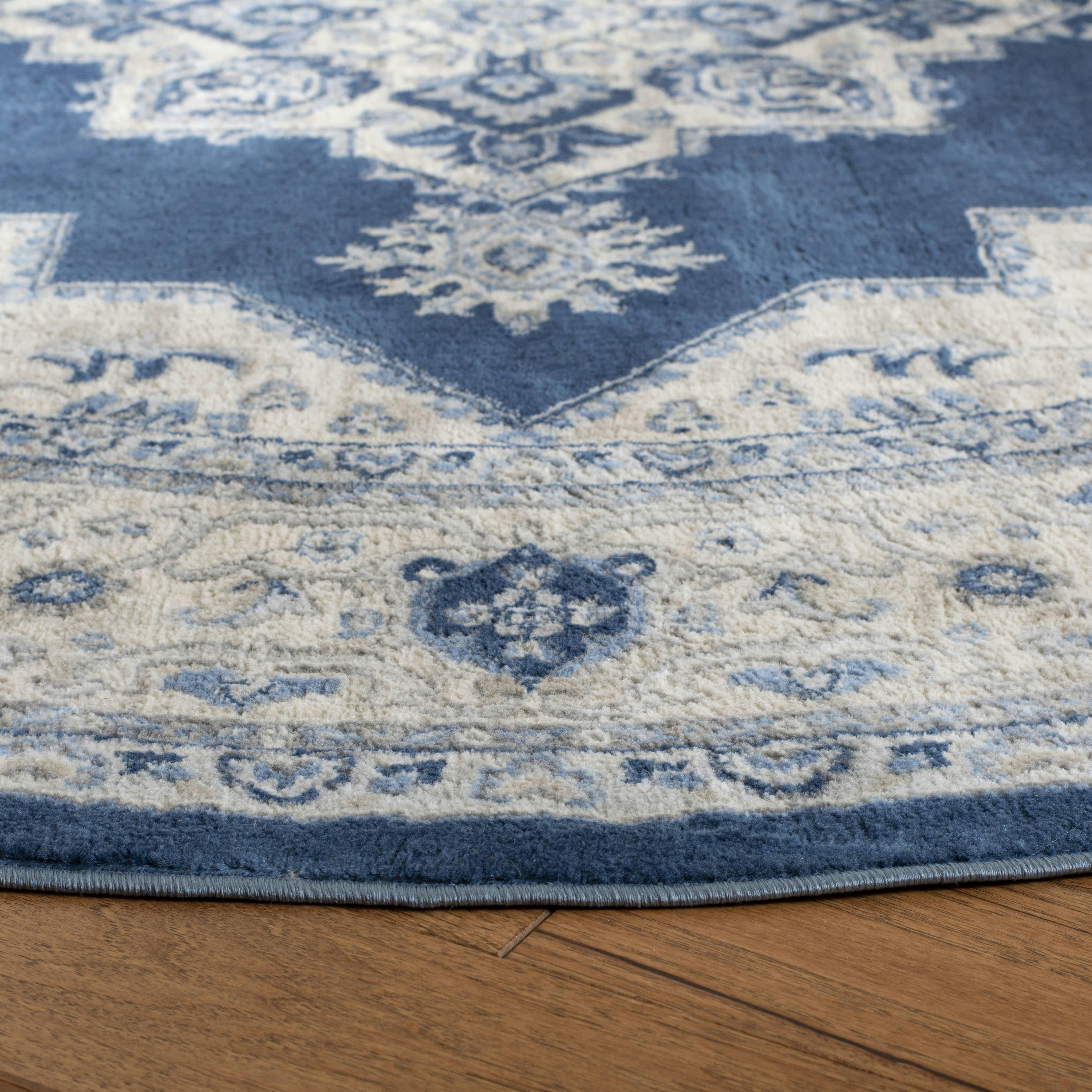BRENTWOOD - Tapis de salon interieur en bleu marine & crème, 201 x 201 cm