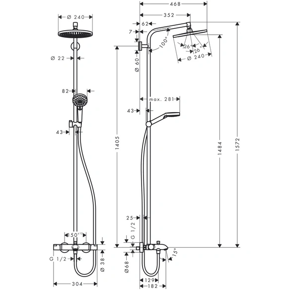 Duschsystem »Crometta«, chromfarben, Höhe: 1775 mm