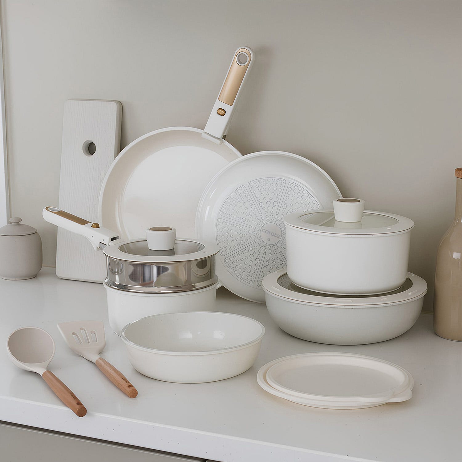 Batteria 21 pezzi con manici staccabili bianco