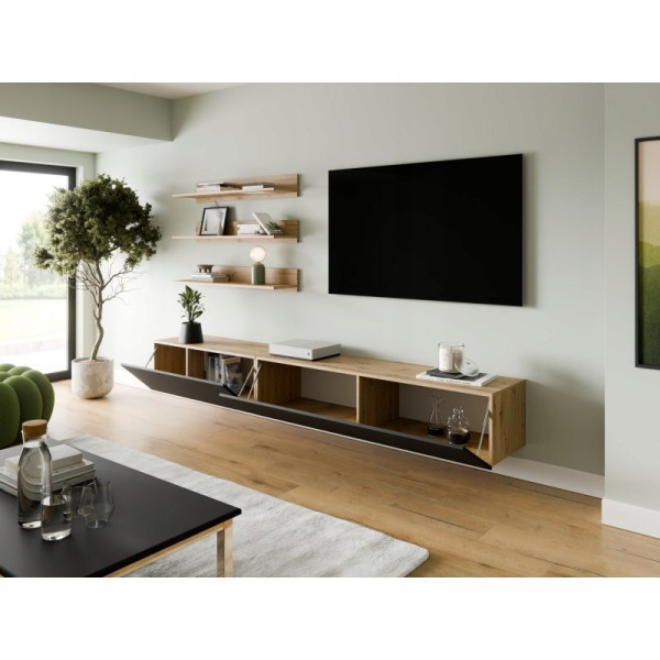 Mebloscianka Maui-12 Loft Zestaw Mebli Styl Loftowy Dąb Artisan Czarny-Mat