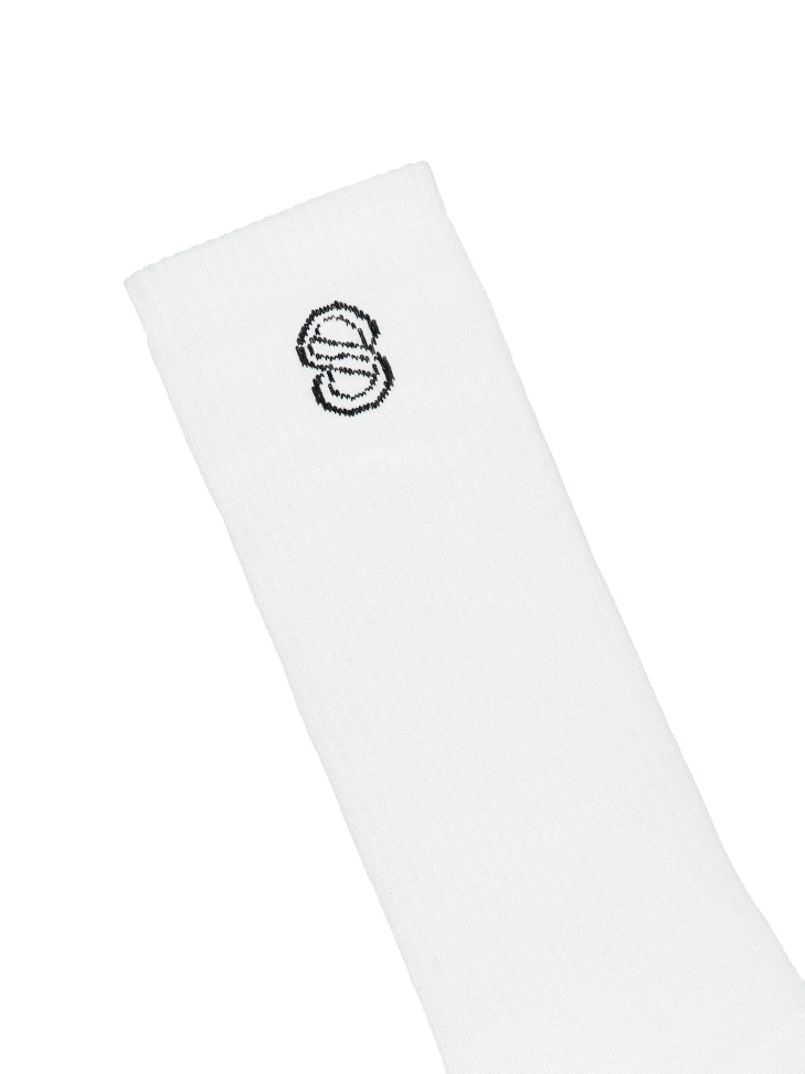 White socks with ribbed top and logo