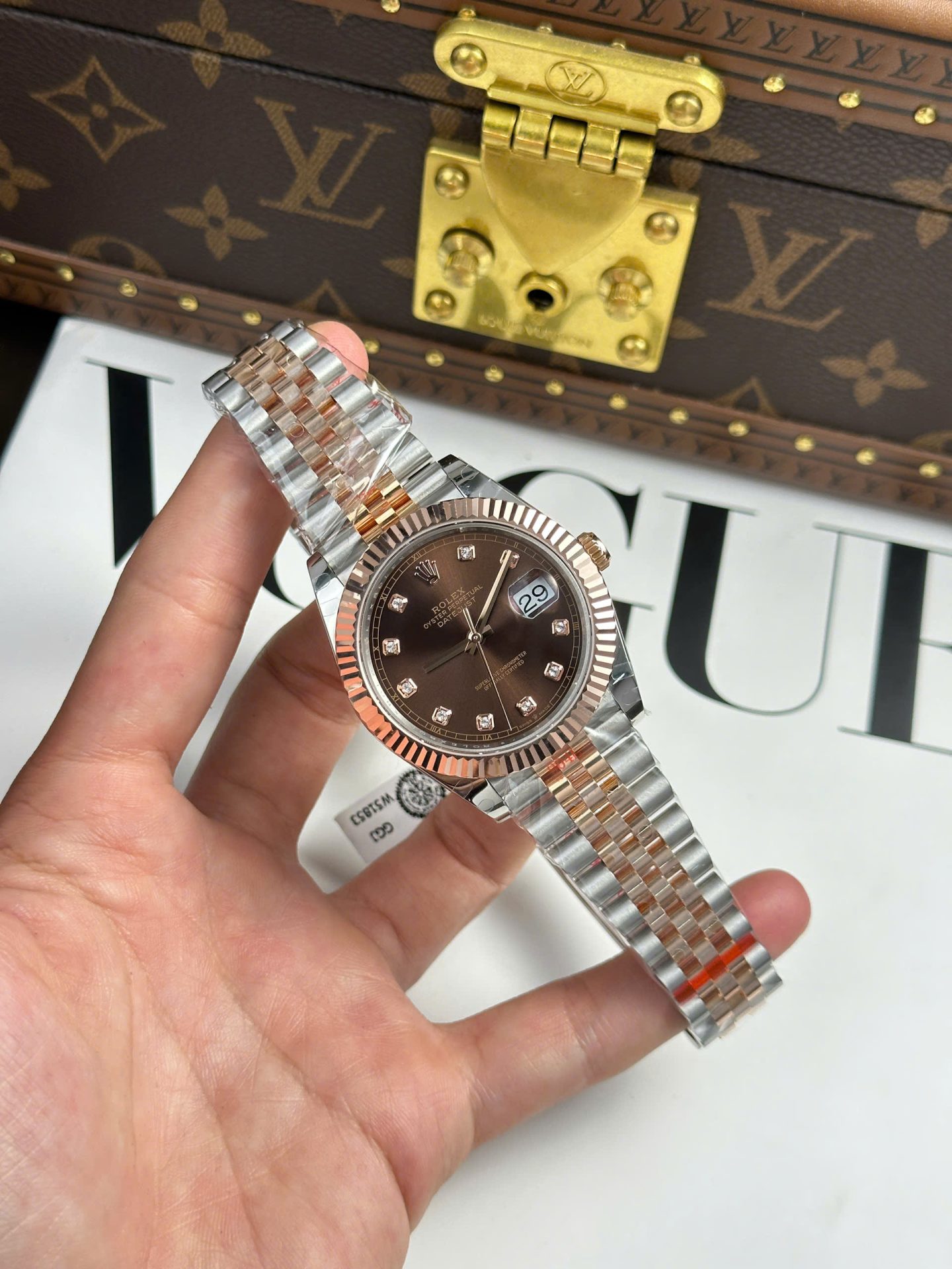 Rolex Datejust 126331 SS/RG Plated Chocolate Dial CZ Diamonds 41mm Jub Super Clone