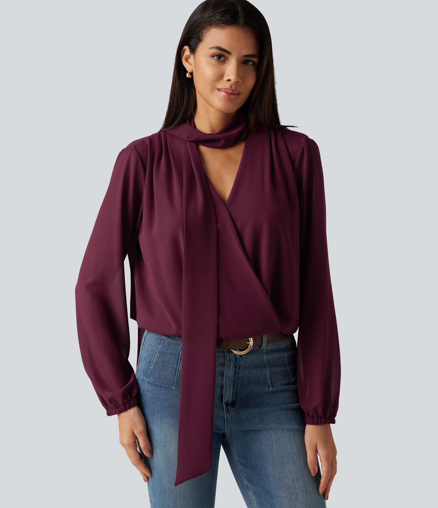 Blouse de soirée à manches longues avec foulard