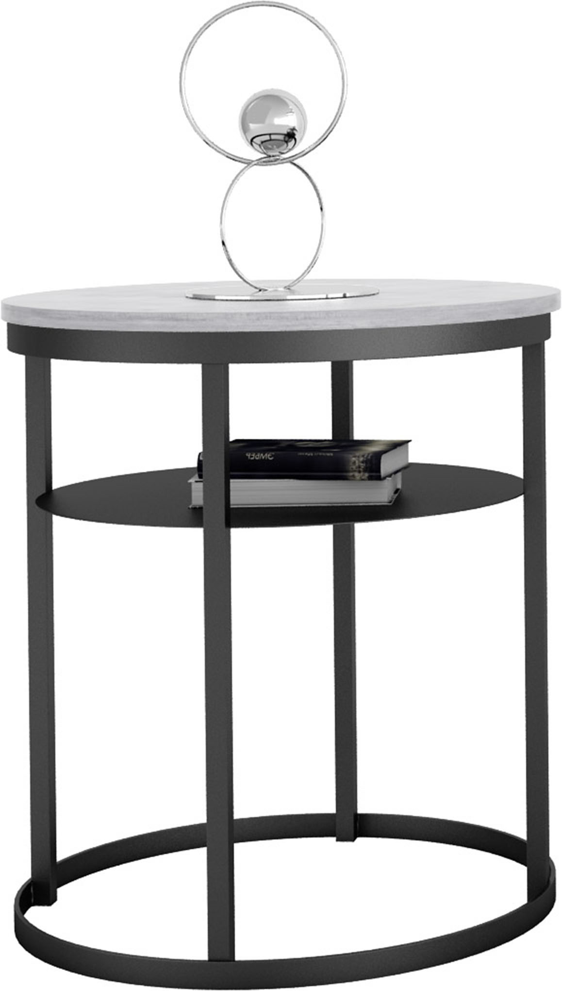 Okrągły Stolik Kawowy z Półką Do Salonu Loft 55 cm Metal Czarny Beton Jasny
