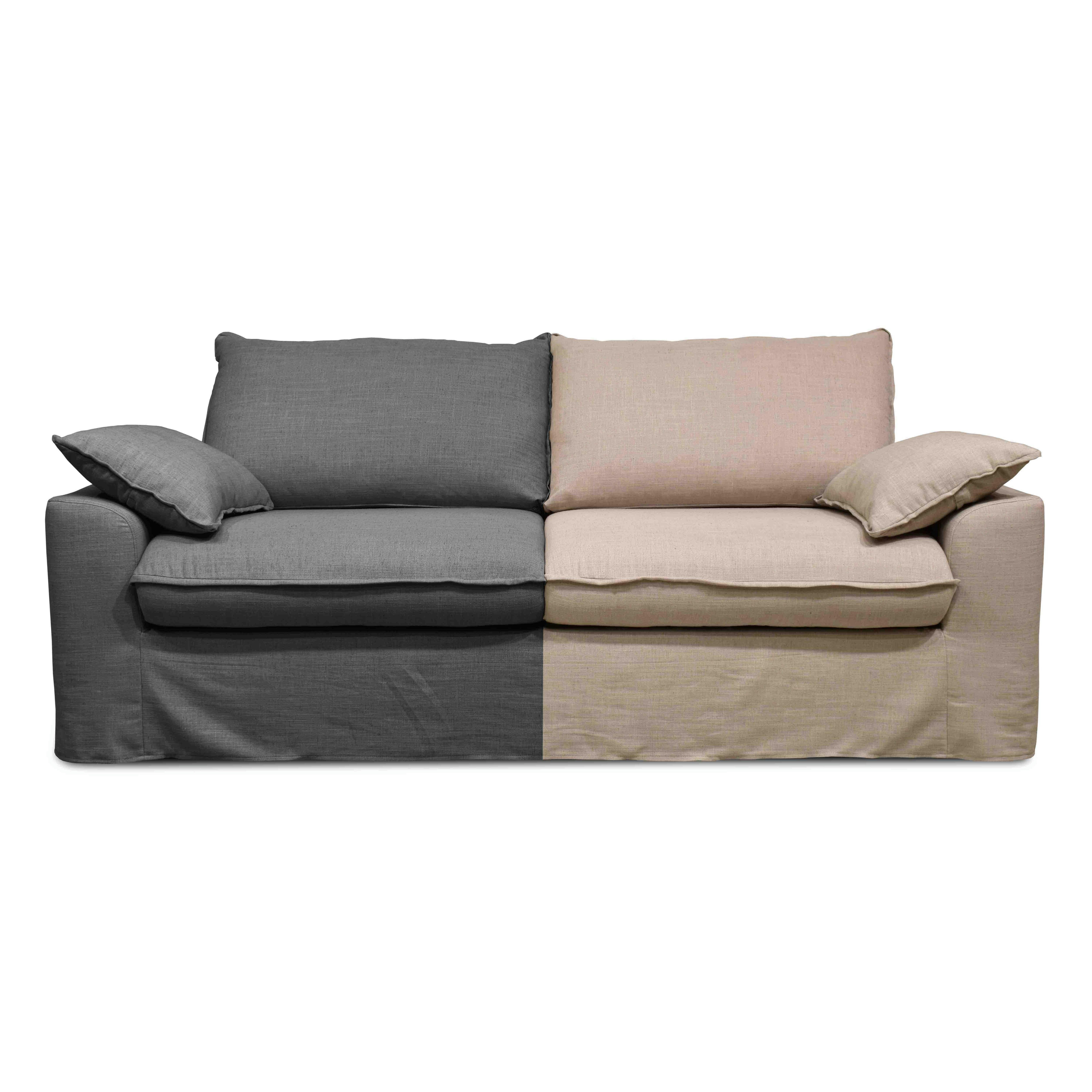 JAROD - Canapé tissu lin gris avec une housse supplémentaire lin naturel