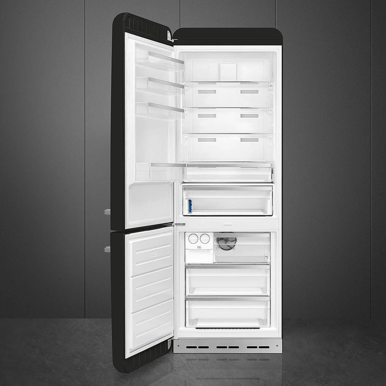 70cm 50s Style Left Hand Hinge Fridge Freezer Black