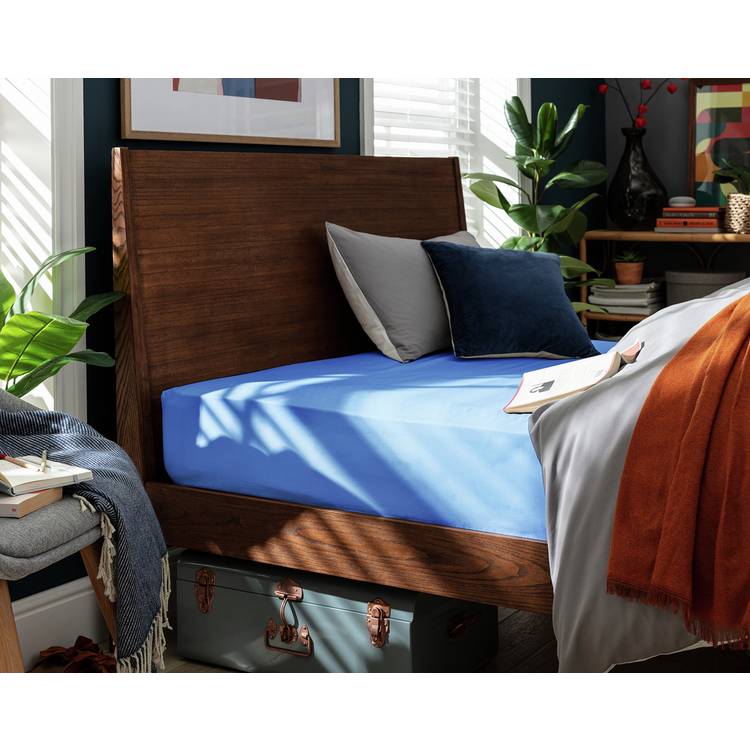 Habitat Plain Cobalt Blue Fitted Sheet - Double