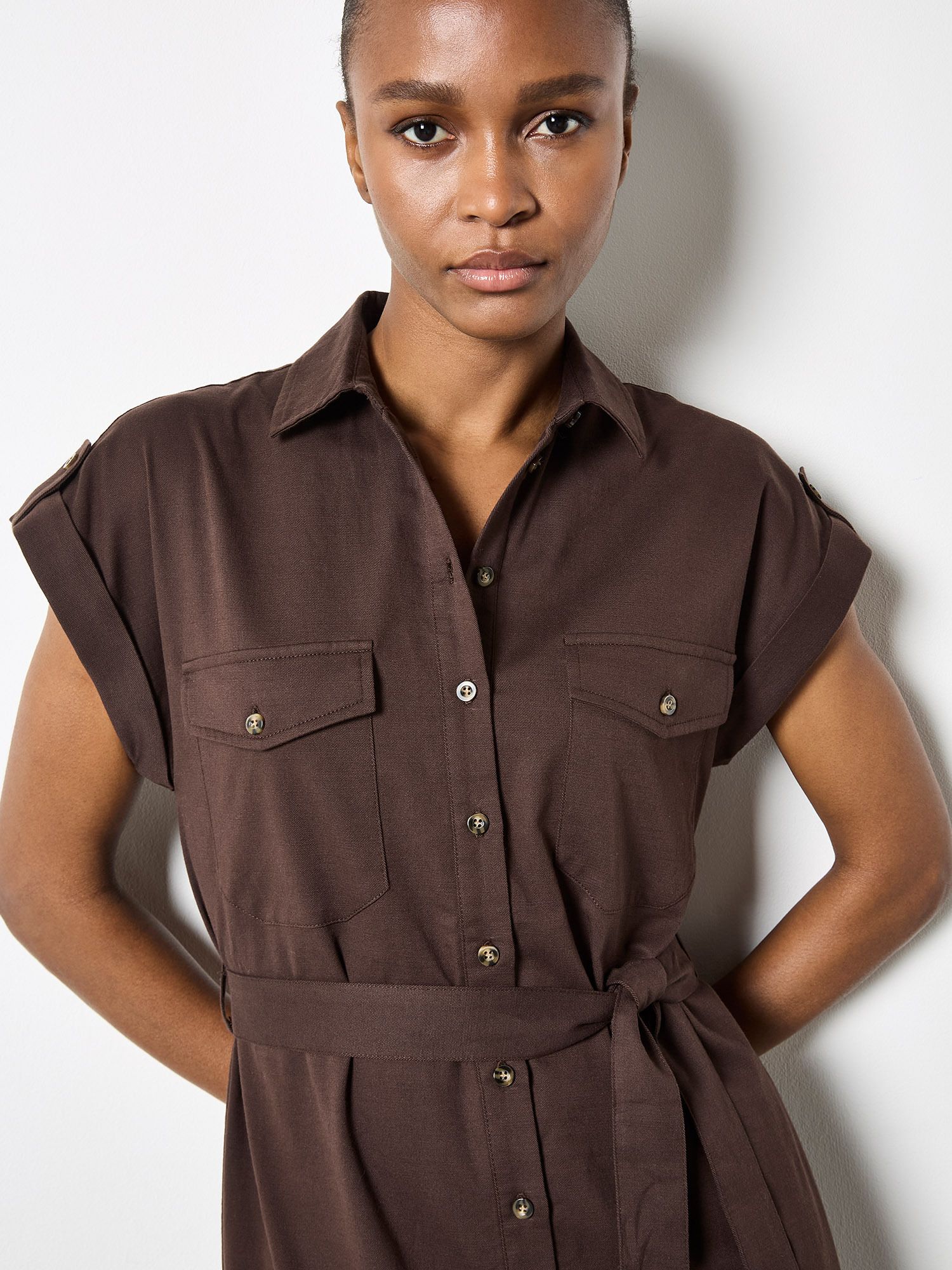 Apricot Cotton Slub Midi Shirt Dress