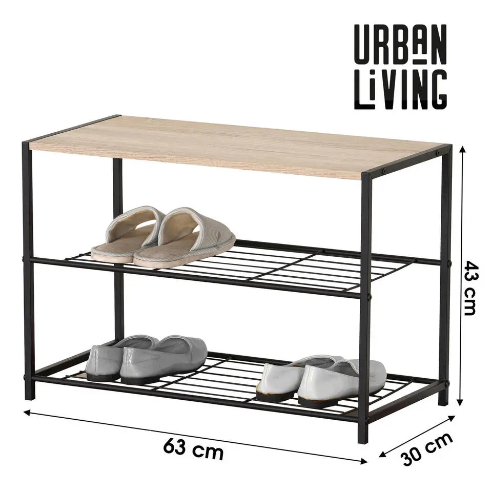 Urban Living Schoenenrek - metaal/hout 2-laags - 63 x 30 x 43 cm
