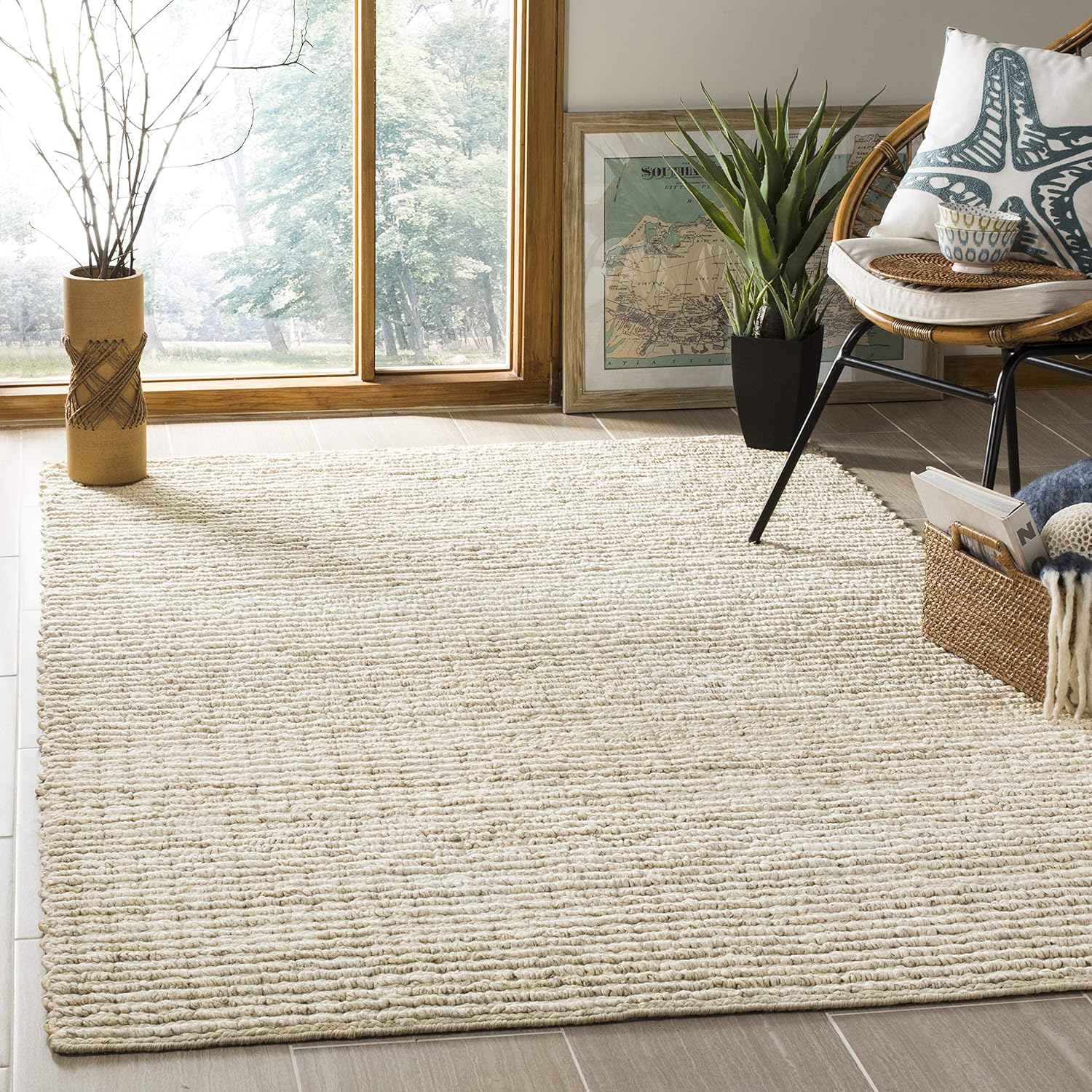 SAFAVIEH Area Rug 5x8 - Natural Fiber Collection - Ivory, Handmade Jute, Farmhouse Style, Chunky Textured Thick Pile (NF750A)