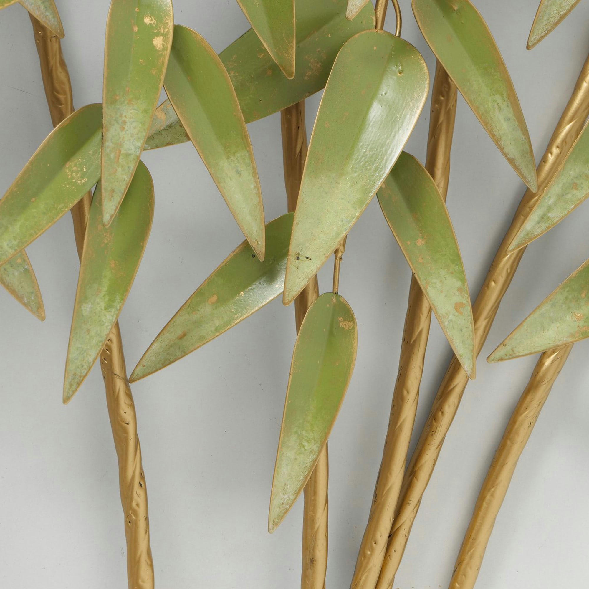 - Décoration murale en métal vert et doré bambou 92x88x10cm