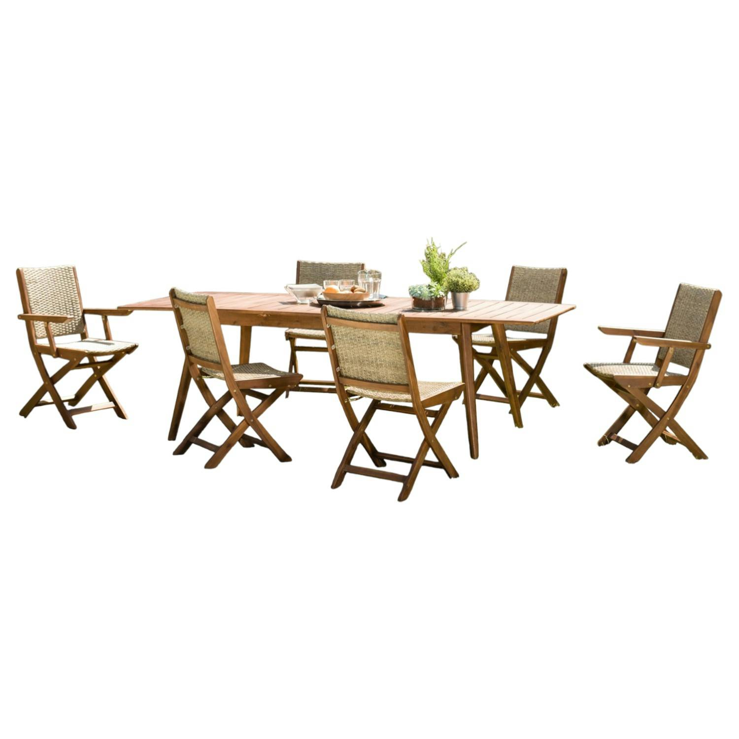 Salon de jardin BAHIA (1 table de jardin extensible 180x240, 4 chaises de jardin, 2 fauteuils de jardin pliants)